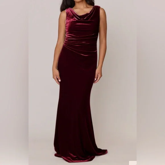 Revelry Elegant Burgundy Faith Velvet Formal Bridesmaid Dress - Picture 1 of 5